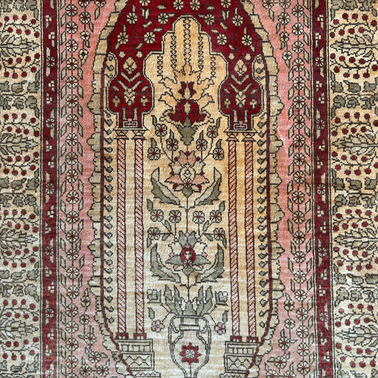 Tapis en soie sur soie Hereke Signé Mehrab Design - 65 x 44 cm