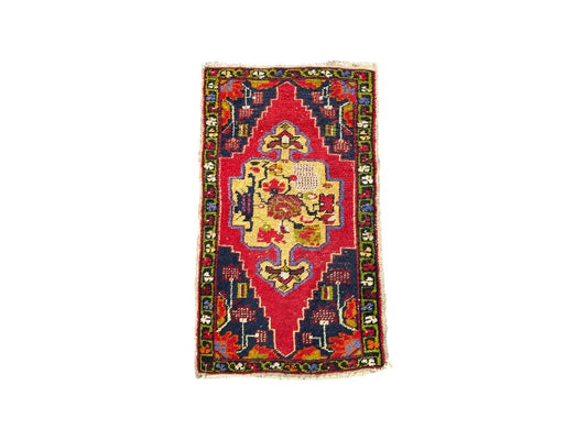 Tapis Oriental Vintage Fait Main Laine – Rug Handmade – 92 X 55 cm