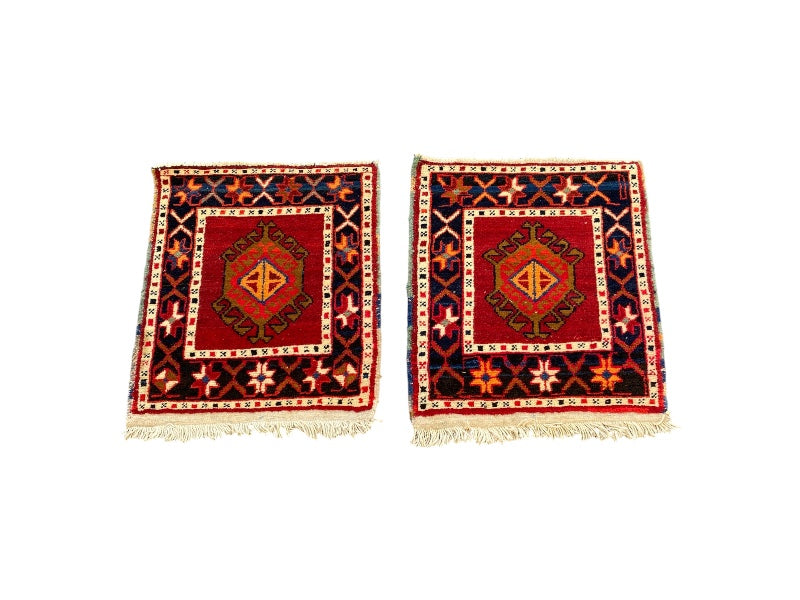 Lot de 2 Tapis Orientaux Faits Main – Laine sur Coton – 54x50 cm – Tapis Vintage Bohème