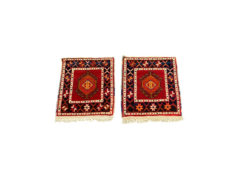 Lot de 2 Tapis Orientaux Faits Main – Laine sur Coton – 54x50 cm – Tapis Vintage Bohème