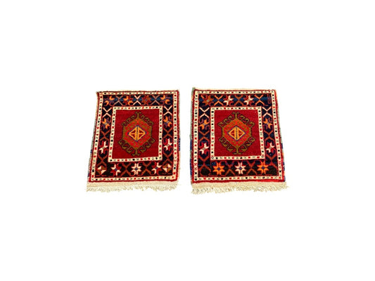 Lot de 2 Tapis Orientaux Faits Main – Laine sur Coton – 54x50 cm – Tapis Vintage Bohème
