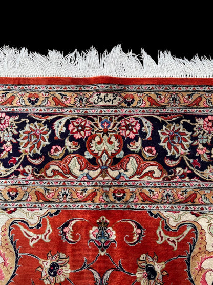 Tapis Ghom indien – soie sur soie – grand format – 296 × 200 cm – fait main – signé