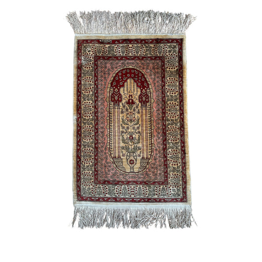 Tapis en soie sur soie Hereke Signé Mehrab Design - 65 x 44 cm