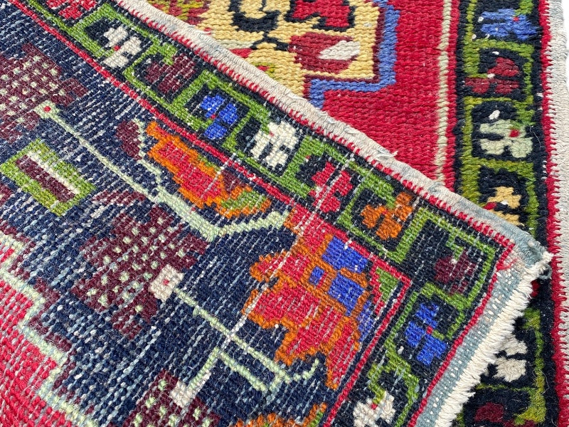 Tapis Oriental Vintage Fait Main Laine – Rug Handmade – 92 X 55 cm