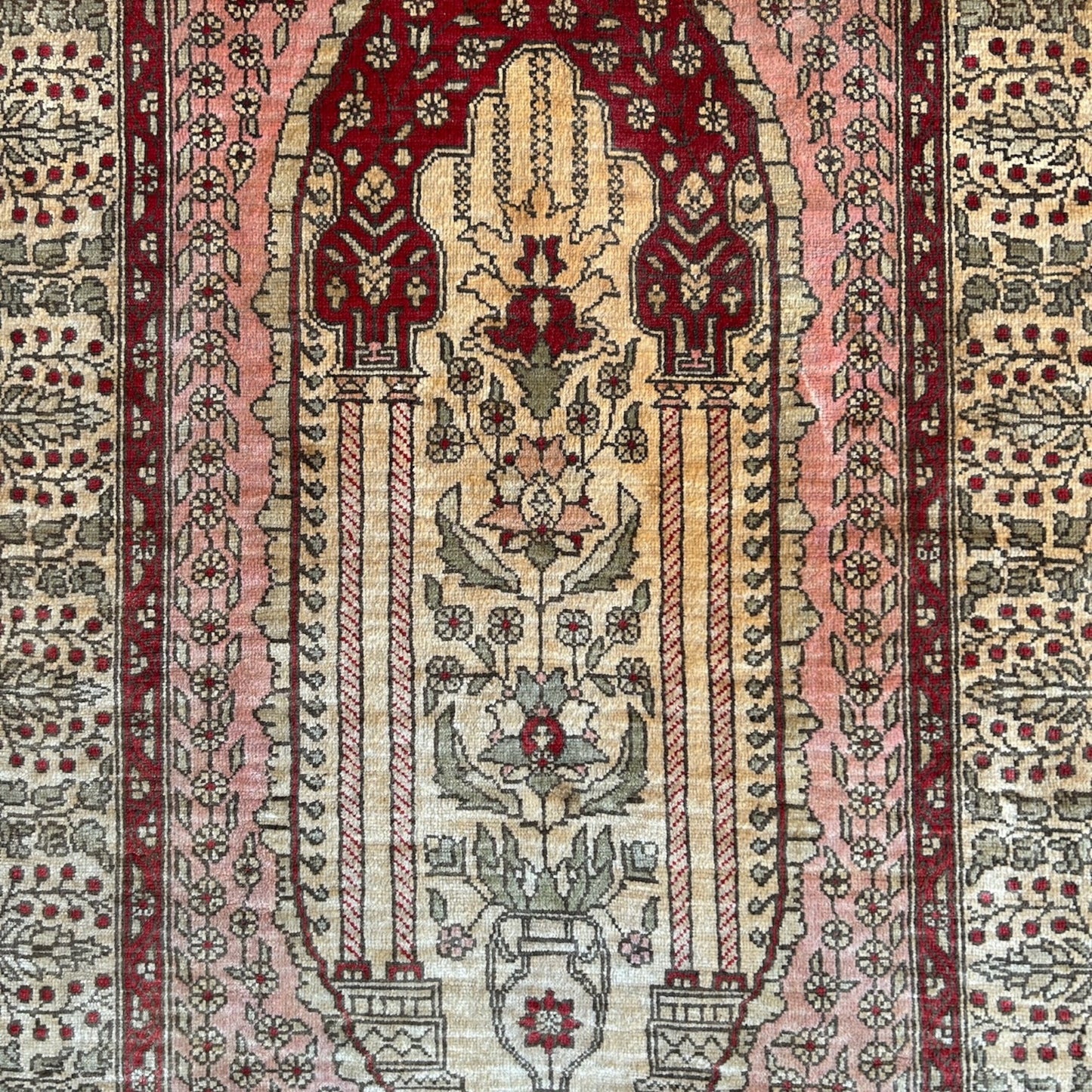 Tapis en soie sur soie Hereke Signé Mehrab Design - 65 x 44 cm