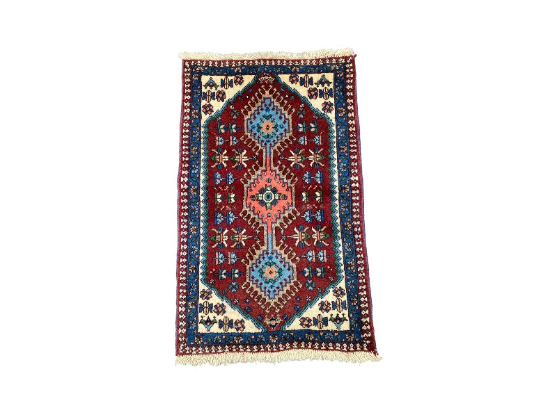 Tapis Oriental Vintage Fait Main Laine – Rug Handmade – 90 X 57 cm