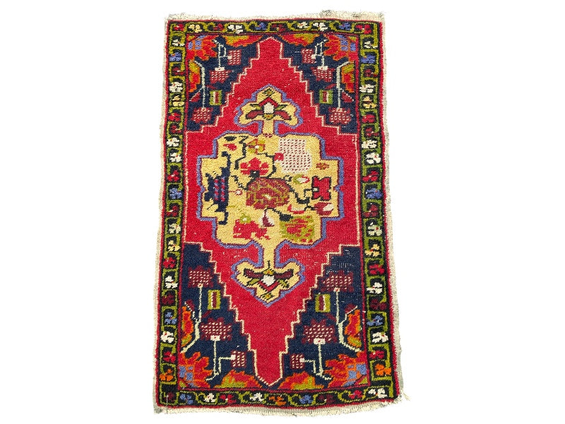 Tapis Oriental Vintage Fait Main Laine – Rug Handmade – 92 X 55 cm