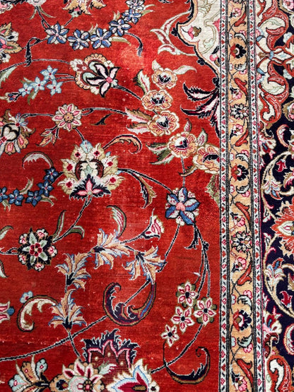 Tapis Ghom indien – soie sur soie – grand format – 296 × 200 cm – fait main – signé