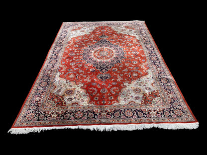Tapis Ghom indien – soie sur soie – grand format – 296 × 200 cm – fait main – signé